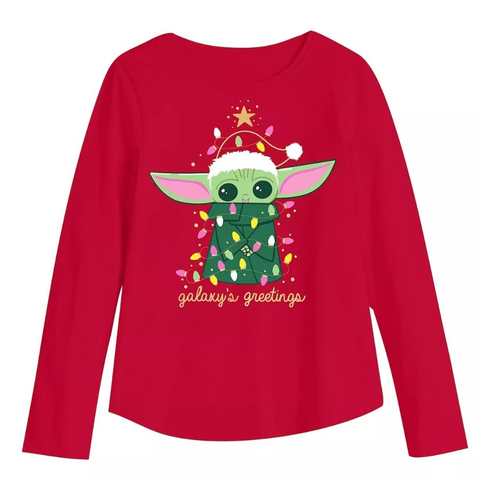 Jumping Beans Christmas Mandalorian Baby Yoda Galaxys Greetings Shirt Sz 5 NWT🦋